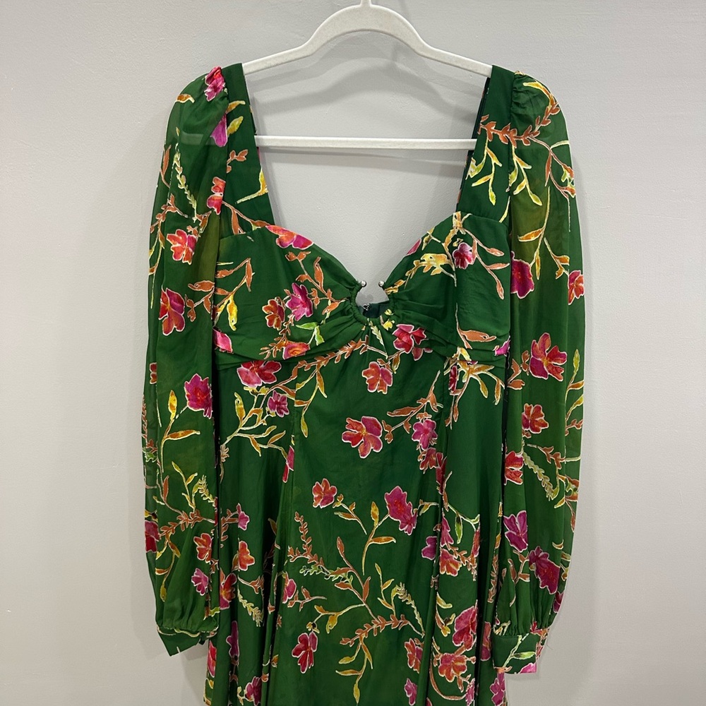 Lovers + Friends Pink and Green Mini Sundress with Bishop Sleeves